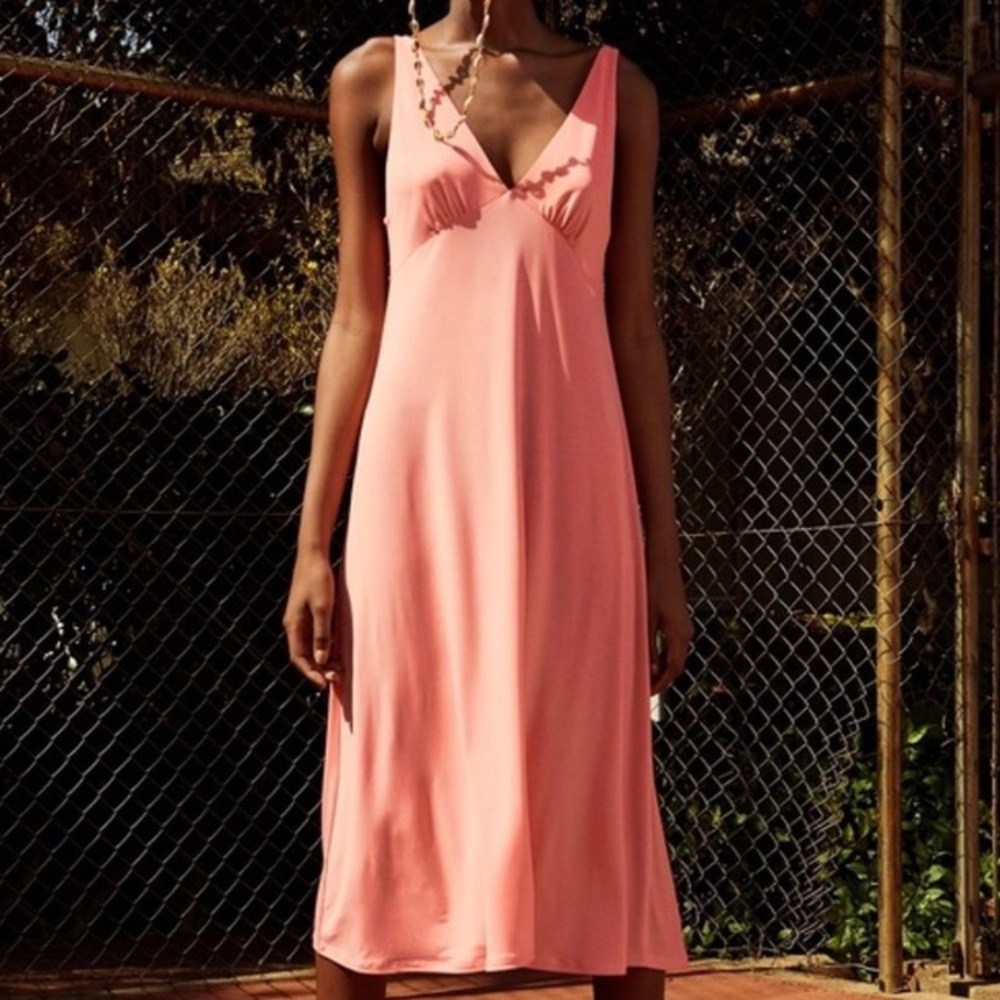 ZARA V NECK SLIP FLOWY DRESS PALE PINK